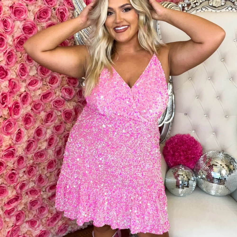 Pink Sequin Mini Dress